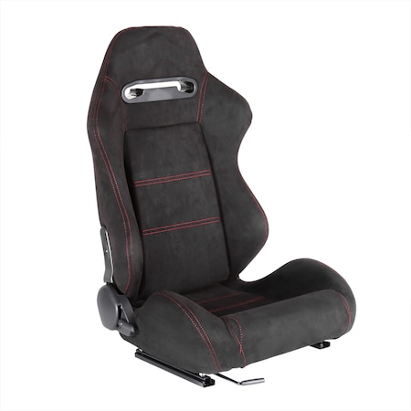 Spec-D Tuning Racing Seat - Black Suede With Red Stitching - Right Side, PK2 RS-2495R